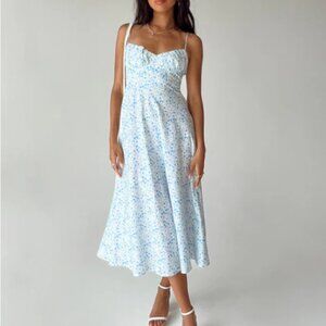 Princess Polly Amara Midi Dress Size 2 Blue Floral